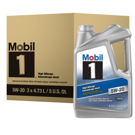 Mobil 1 High Mileage Full Synthetic Motor Oil 5w-20, 3 Pack 4.73 L Case