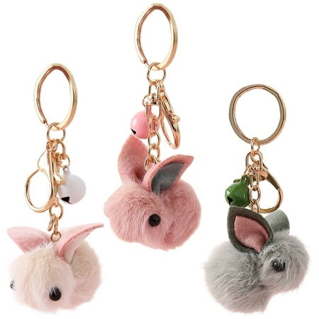 Rabbit Key Ring Easter Party Favors 3 Pcs Bags Gifts Keychain Decoration Child Miss