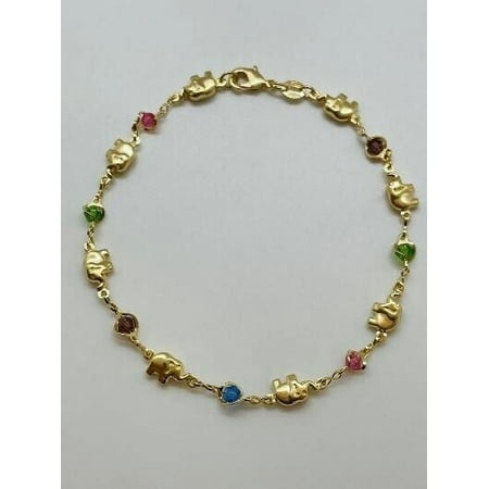 14k Gold Plated Anklet 10  with Elephants and Multicolor Crystal Sa9