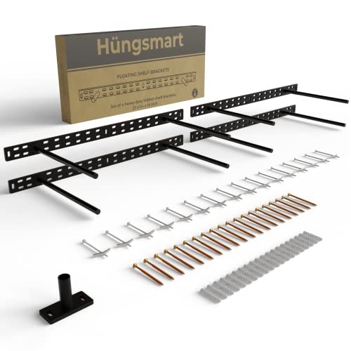 Hungsmart- 4 X 22 Inch Heavy Duty Floating Shelf Bracket - Long Wall Shelves Support  Hidden Floating Shelf Hardware  Black Shelf Brackets  Perfect Fo