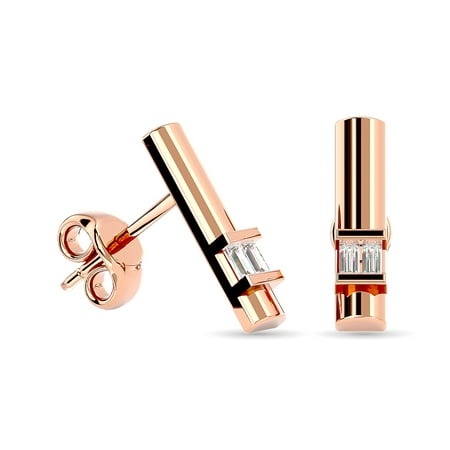 Diamond 1/20 Ct Tw Bar Earrings in 10K Rose Gold  Embellished with 4 Straight Buggete Natural Diamond and Gh Color  I1 Clarity  Channel Setting  a Tre