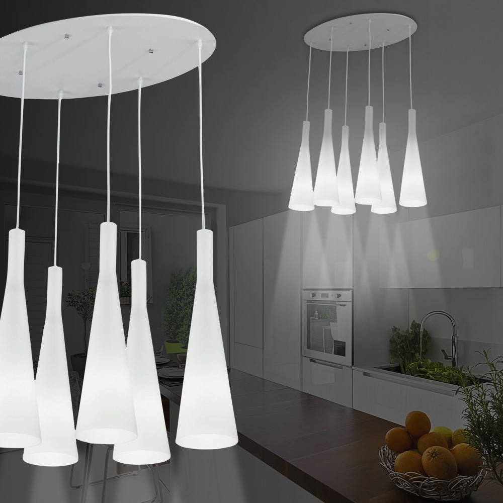 MIA A869N Modern Hänge Leuchte WeiB/ Glas/ Pendel Lampe Hängelampe Hängeleuchte Pendellampe Pend