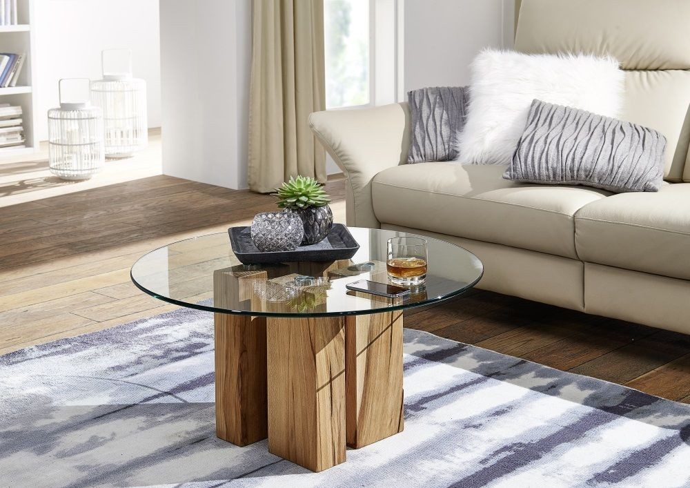 Couchtisch Ti-0036, Massivholz, Wohnzimmertisch, Glastisch, Stubentisch. Eiche