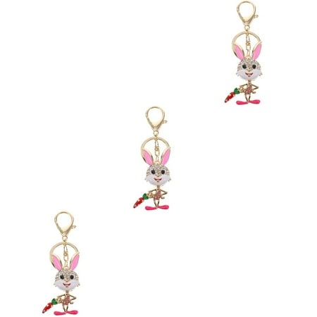 Key Chain 3 Pcs Fashionable Rings Bag Pendants Keychain Cartoon Mini Easter Goodies Bunny Zinc Alloy