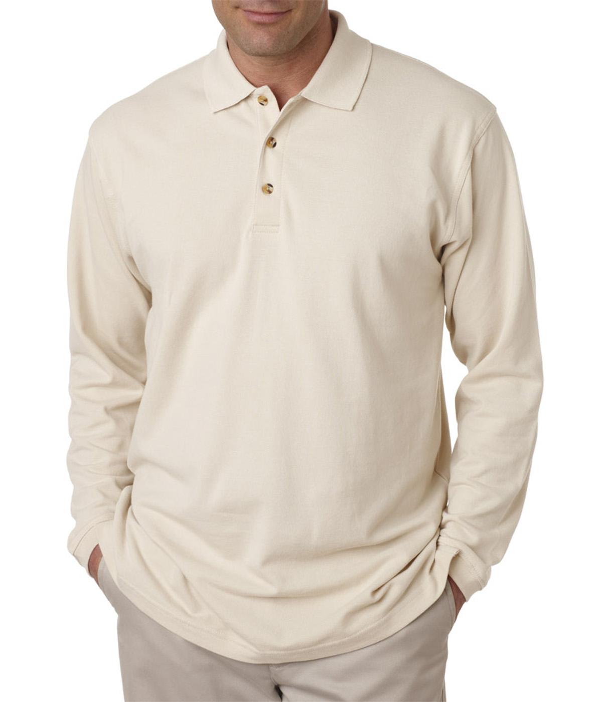 UltraClub Long-Sleeve Classic Pique Polo (8532) Stone  M