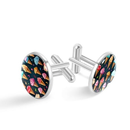 Ice Cream Premium Stainless Steel Shirt Cufflink Set for Men - Ideal for Formal Attire and Special Events