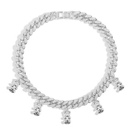 Hip Hop Fashion Iced Out Gummy Bear Cuban Chain Necklace for Women Colorful Crystal Bear Cuban Link Necklace Choker Jewelry Gift