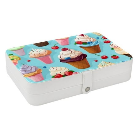 Ice Cream Premium PU Leather Jewelry Box Organizer with Removable Compartment and Portable Bracelet Holder