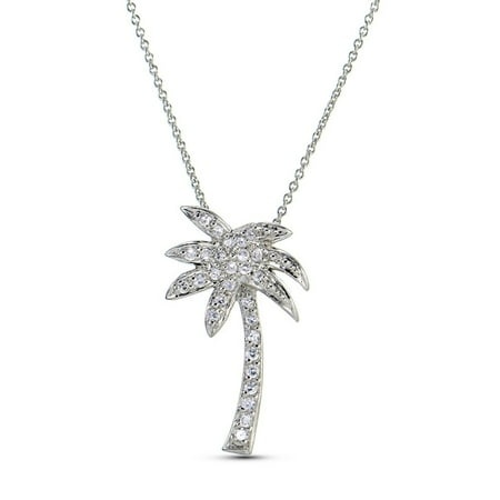 Stunning Cubic Zirconia Palm Tree Necklace - 18 Inch Chain - Multiple Color Options - Perfect Jewelry Silver  Yellow Gold  Rose Gold Flashed Brass Tre