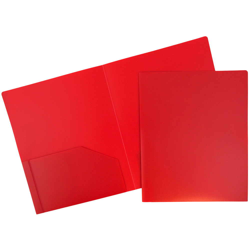 JAM Paper Heavy Duty Plastic Two Pocket Presentation Folders  Red  108/pack