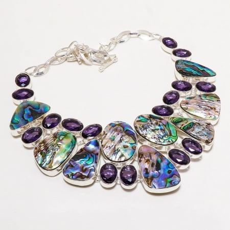 Abalone Shell African Amethyst Gemstone Handmade Necklace Jewelry 18  SA 5674