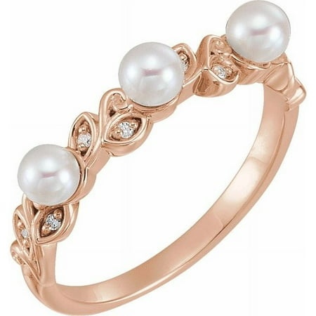 14K Rose Cultured White Seed Pearl & .03 CTW Natural Diamond Ring 6505:602:P