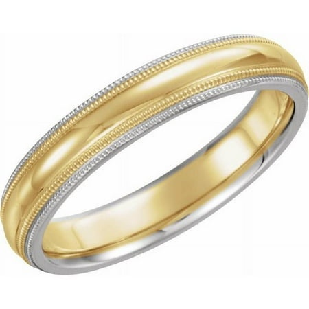14K White/Yellow/White 4 Mm Half Round Comfort-Fit Band with Double Milgrain Size 5.5 5954:141619:P