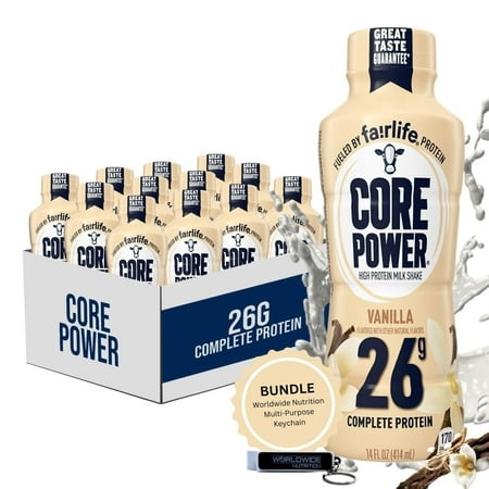 Core Power Fairlife 26g Protein Milk Shakes - Protein Shakes Ready to Drink for Workout Recovery - Vanilla  14 Fl Oz Pack of 12 and Multi-Purpose Key 