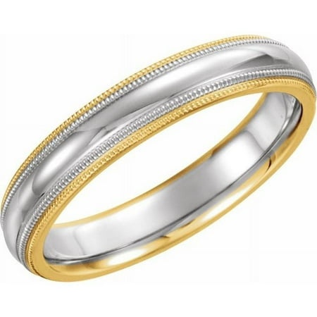 14K Yellow/White/Yellow 4 Mm Half Round Comfort-Fit Band with Double Milgrain Size 6 5954:141605:P