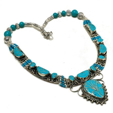 Tibetan Turquoise Gemstone Bohemian Handmade Jewelry Necklace Nepali 18  SA 5105