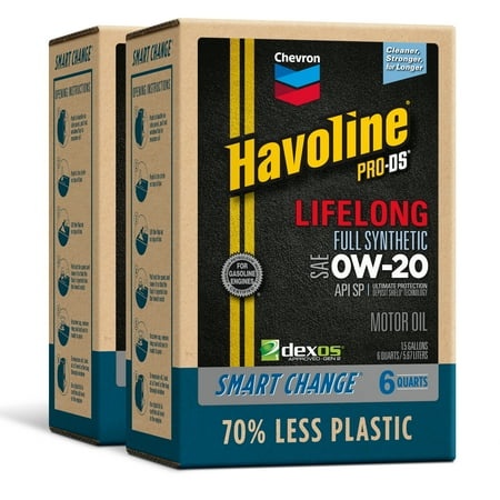 Chevron Havoline Lifelong Full Synthetic Motor Oil 0W-20  6 Quart Smart Change Box Case (2-Pack)