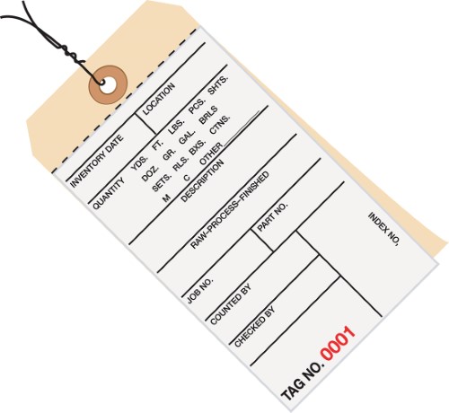 Prewired Manila Inventory Tags, 2-Part Carbonless, 5000-5499, Box of 500