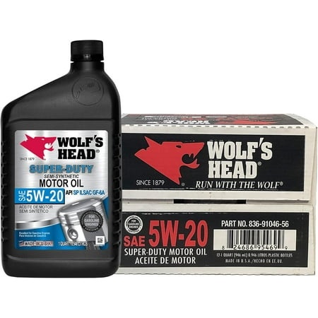 Wolf S Head Super Duty 5W-20 Semi Synthetic Motor Oil (836-91046-56) 1 Quart Bottle  Pack of 12