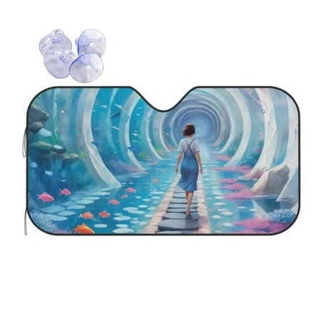 Path Through Surreal Water Tunnel Car Windshield Sunshade  Front Window Sunshade  Folding Block Sunshade Protective Cover Suitable for Cars  Sedans  T