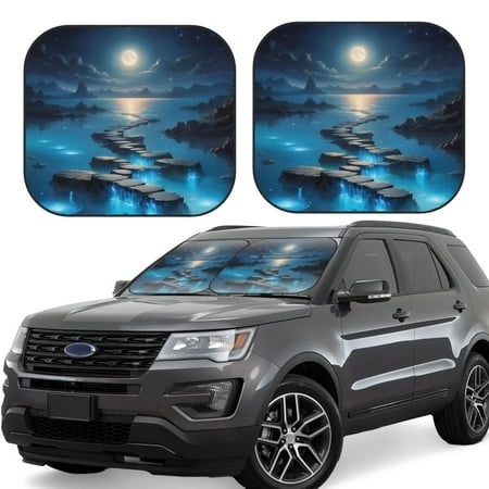 Night: Glowing Path Over Water Car Windshield Sunshade  Front Window Sunshade  Folding Block Sunshade Protective Cover Suitable for Cars  Sedans  Truc