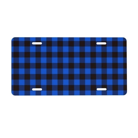 Junzan Buffalo Plaid Blue Black Front License Plate Covers Decorative Car Metal Plates Novelty License Plate 6 X 12 Inch for Women Men
