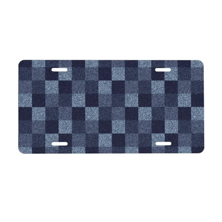 Junzan Blue Gingham Buffalo Check Front License Plate Covers Decorative Car Metal Plates Novelty License Plate 6 X 12 Inch for Women Men