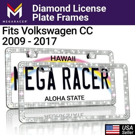 Mega Racer Volkswagen CC Bling License Plate Frames Diamond White Rhinestones  2 Holes with Mounting Screws  Volkswagen CC 2009 - 2017 09 - 17 Sparkly
