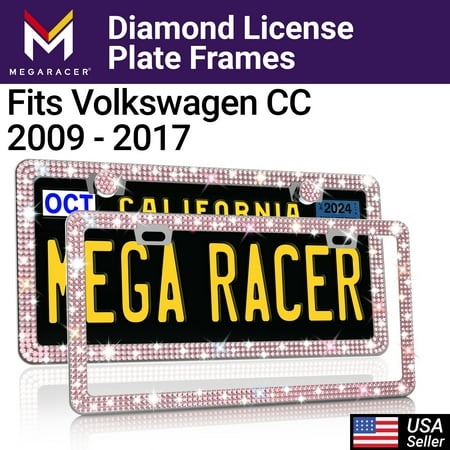 Mega Racer Volkswagen CC Bling License Plate Frames Diamond Pink Rhinestones  2 Holes with Mounting Screws  Volkswagen CC 2009 - 2017 09 - 17 Sparkly 