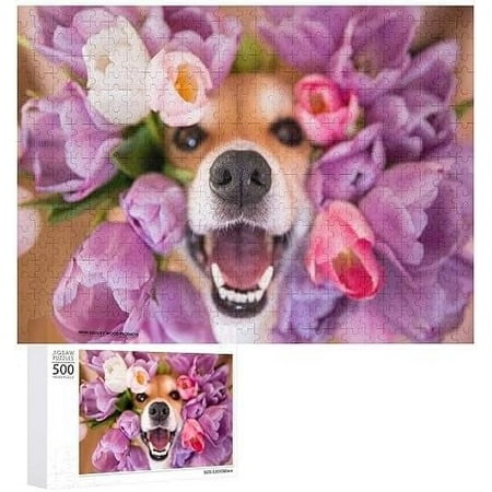 Jigsaw Puzzles 300 Pieces for Adults - Cute Corgi Dog Flower Bush Animal Wooden Picture Puzzle - Puzzles for Youth Children Home Decor Funny Game Best