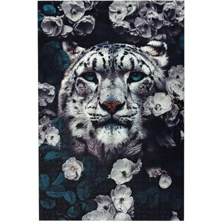 Jigsaw Puzzles 500 Pieces for Adults White Tiger Flower Bush Animal Wooden Picture Puzzle Puzzles for Youth Children Home Decor Funny Game Best Gift P