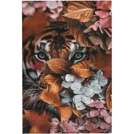 Jigsaw Puzzles 500 Pieces for Adults Tiger Flower Bush Jungle King Animal Wooden Picture Puzzle Puzzles for Youth Children Home Decor Funny Game Best 