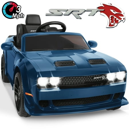 Dodge Challenger SRT Kids Ride on Car Wisairt 12 V Battery Powered Electric Vehicle W/ Remote Control Bluetooth LED Lights(Blue)