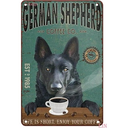 THIYOTA Puzzles 300 PCS Vintage for Black German Shepherd Dog Coffee Company Vintage Retro for Funny Iron Plaque Gift