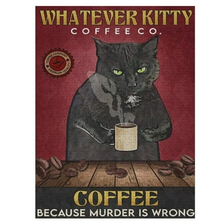 Black Cat Coffee Company Jigsaw Puzzles 300 Pieces for Adults Home Garden Family Wall Decor Picture Woods Puzzles