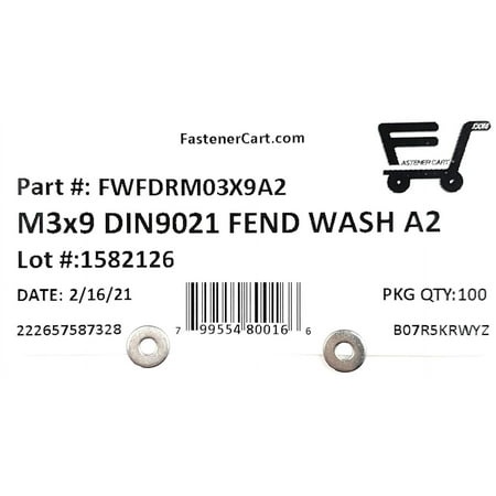 ID X 9 OD Metric Stainless Steel Er Washer DIN 9021 Large OD Flat Washers 0.8 Thick (100 Pieces)