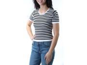 DKNY $160 Womens New 4875 White Black Striped Jewel Neck Short Sleeve Top M B+B