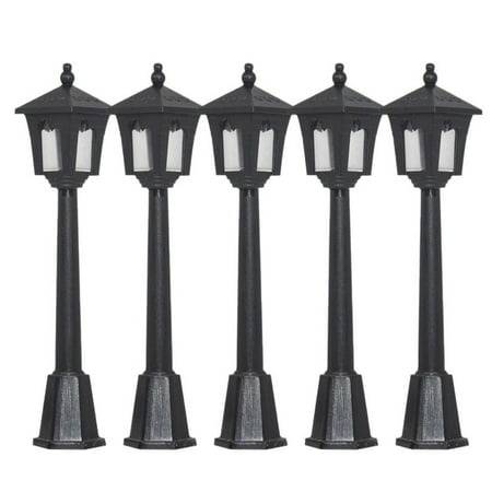 Growsl Desk Decor 5 Pack Mini Miniature Street Lamp Model Railroad Train Post Lamp Black Lamp Outdoor Channel Lamp Post for Doll House Decoration Mini