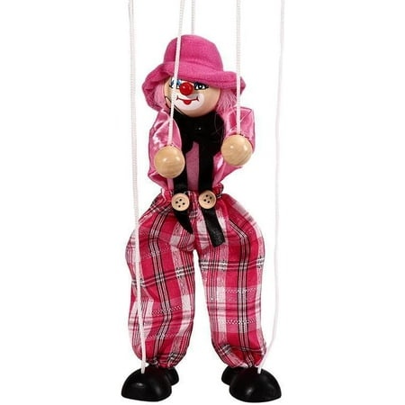 FIGT-Pirate Puppet Toy Marionette Clown Puppet Toy Pull Rope Wooden Puppet Doll Interactive Kids Hand Pirate Puppetry Boys Girls Birthday Pink【0516