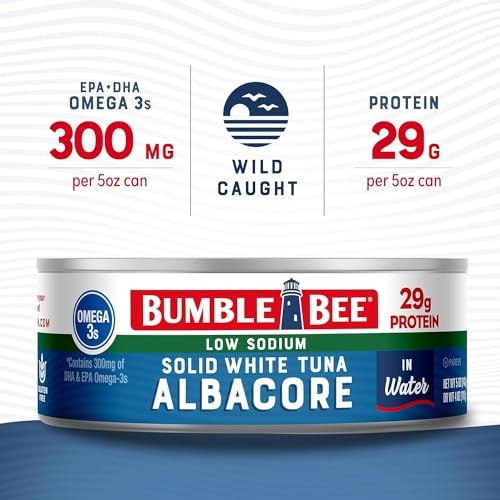 Bumble Bee Low Sodium Solid White Albacore Tuna in Water, 5 Oz Can (Pack of 4) - Wild Caught Tuna - 29g Protein per Serving - Non-GMO, Gluten Free, Ko thumbnail