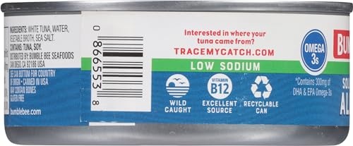 Bumble Bee Low Sodium Solid White Albacore Tuna in Water, 5 Oz Can (Pack of 4) - Wild Caught Tuna - 29g Protein per Serving - Non-GMO, Gluten Free, Ko thumbnail