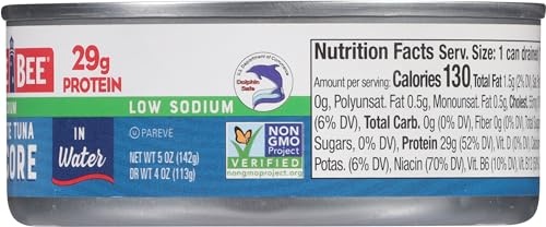 Bumble Bee Low Sodium Solid White Albacore Tuna in Water, 5 Oz Can (Pack of 4) - Wild Caught Tuna - 29g Protein per Serving - Non-GMO, Gluten Free, Ko thumbnail