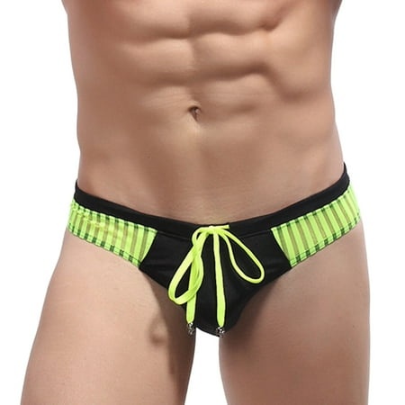 CLZOUD Mens  Underwear Black Nylon Men S Casual Drawstring Underwear Patchwork Breathable Brief Swim Trunks Comfortable Underpants M