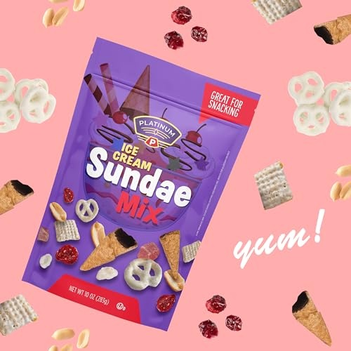 Platinum - Ice Cream Sundae Mix 10 Oz | Trail Mix of Nuts and Dried Fruit with Chocolate Waffle Cones, Yogurt Pretzels, Oats, Cranberries, Peanuts thumbnail
