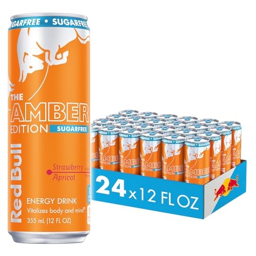 Red Bull Sugar Free Amber Edition Strawberry Apricot Energy Drink, 12 Fl Oz, 24 Pack