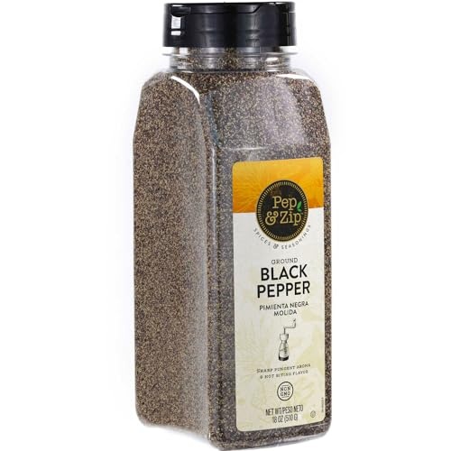 Pep and Zip Ground Black Pepper/Pimenta Negra Molida  Medium Coarse Ground  Non-GMO  Kosher  13oz