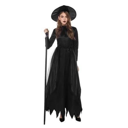 Clearance Casual Dress for Women Summer Black Witch Long Sleeve Solid Color Gothic Dresses