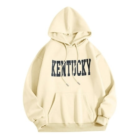 GWAABD Sweaters for Women Hoodies Fashion Casua Long Sleeve Pullover Letter Graphic Print Hoodie Oversized Drawstring Hooded Sweatshirts Loose Fit Top
