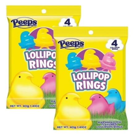 Easter Peeps Lollipop Rings Marshmallow Flavored Suckers Pink Blue and Yellow Chicks Pops for Kids Easter Egg Hunts Basket Stuffer Goodies Bag Filler 