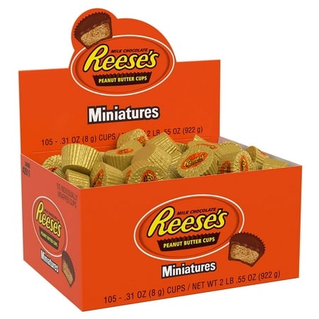 Reese S Miniatures Milk Chocolate Snack Size  Bulk Gluten Free  Individually Wrapped Peanut Butter Cups Candy Packs  0.31 Oz (105 Pieces)